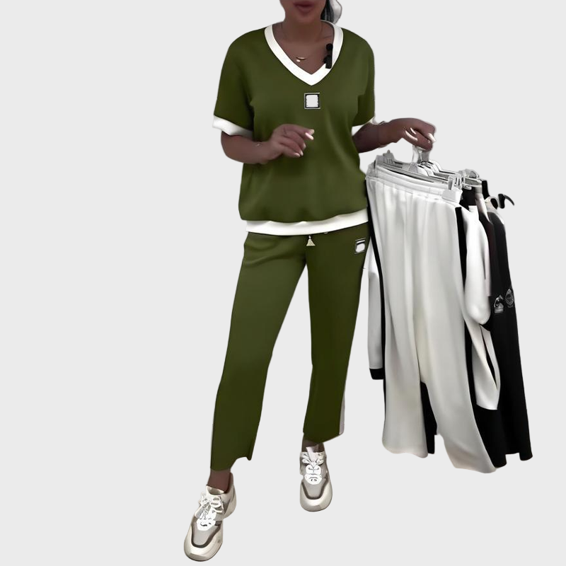 Γυναικείο Σετ με Τοπ και Παντελόνι με V Ντεκολτέ