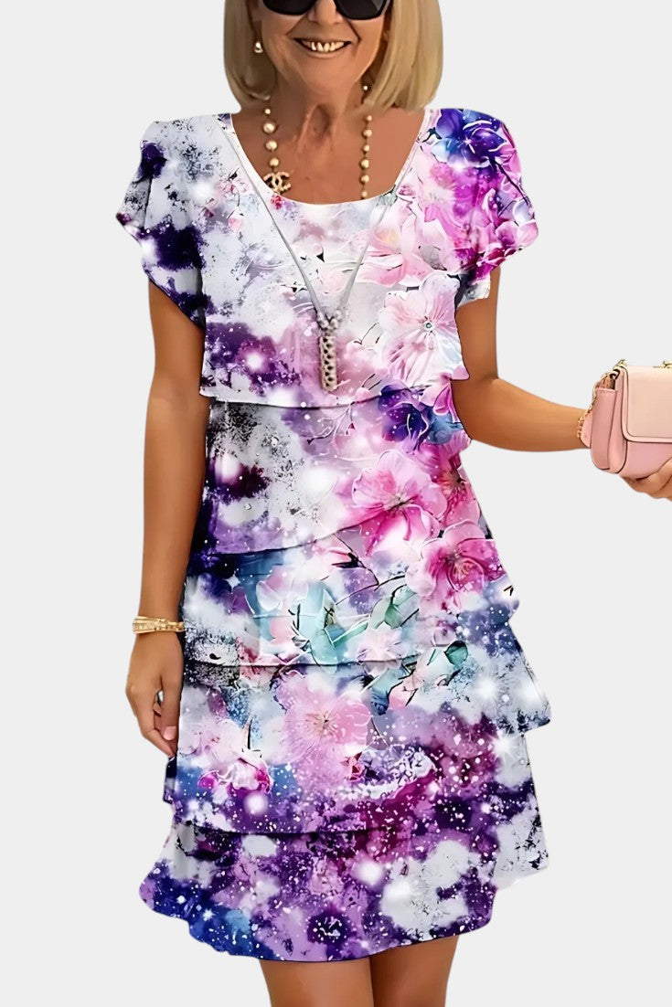 Tamara Λουλουδάτο Φόρεμα από Σατέν με Επίπεδα