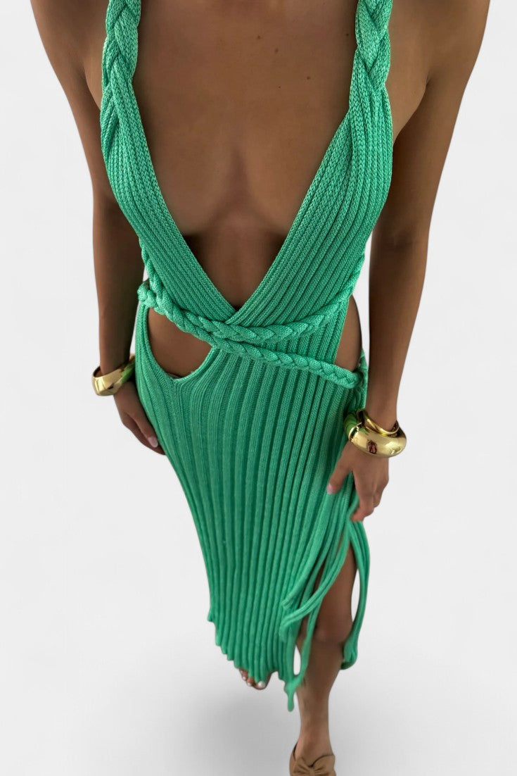Jamie Μάξι Πλεκτό Φόρεμα με Λεπτομέρεια Καλωδίωσης στη Μέση
