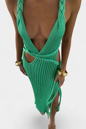 Jamie Μάξι Πλεκτό Φόρεμα με Λεπτομέρεια Καλωδίωσης στη Μέση