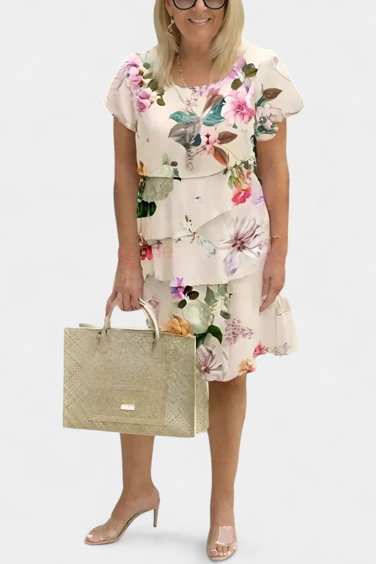 Tamara Λουλουδάτο Φόρεμα από Σατέν με Επίπεδα