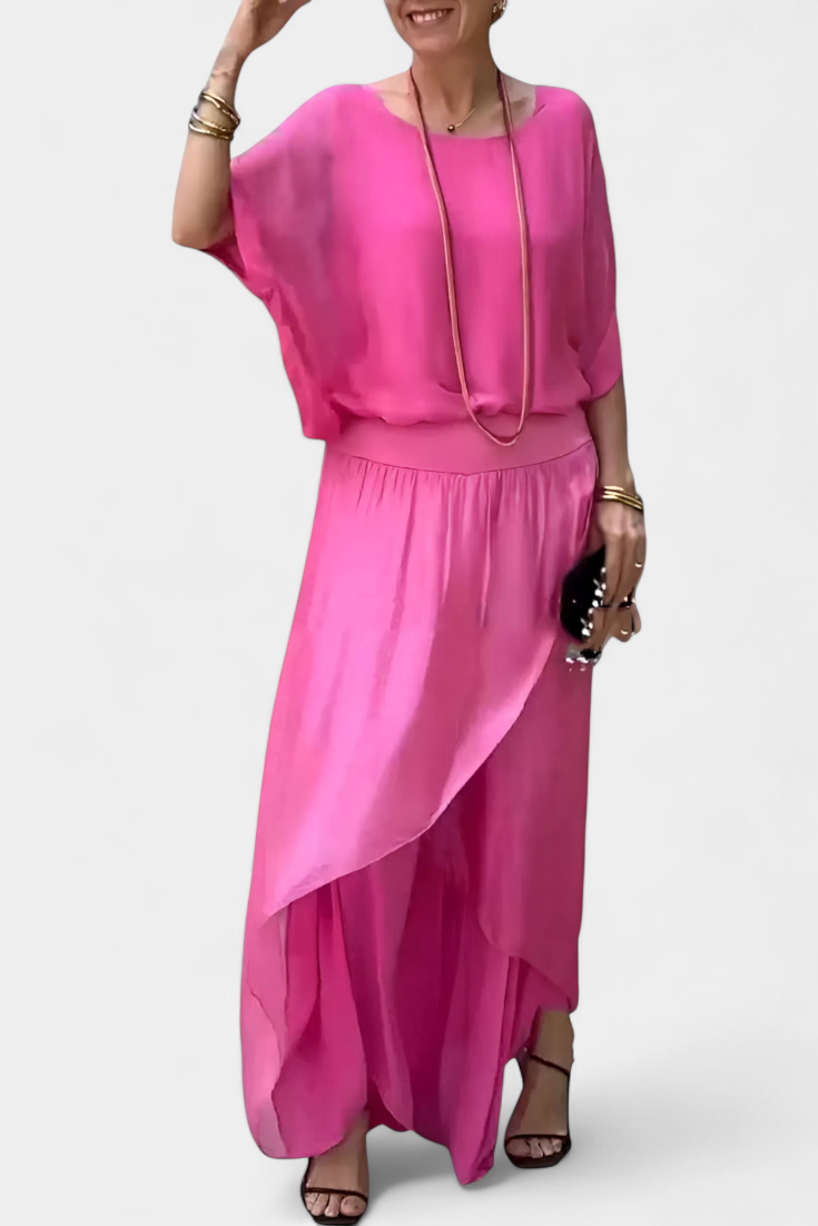 Maravilla Ρευστό Σετ Δύο Τεμαχίων με Χαλαρό Τοπ και Ασύμμετρη Φούστα