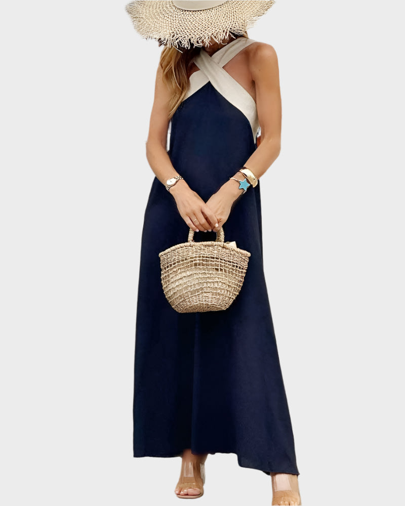 Κομψό Φόρεμα με Ανοιχτή Πλάτη και Μοντέρνο Σταυρωτό Λαιμό