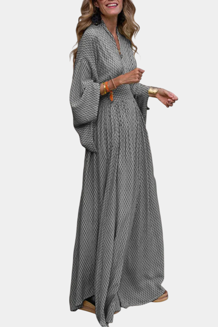 Anelia - Μάξι Γεωμετρικό Φόρεμα με Ντεκολτέ V