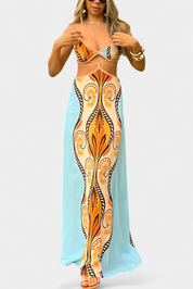 Σιτέλα Φόρεμα με Κόψιμο, Αφηρημένο Σχέδιο και Ανοιχτή Πλάτη