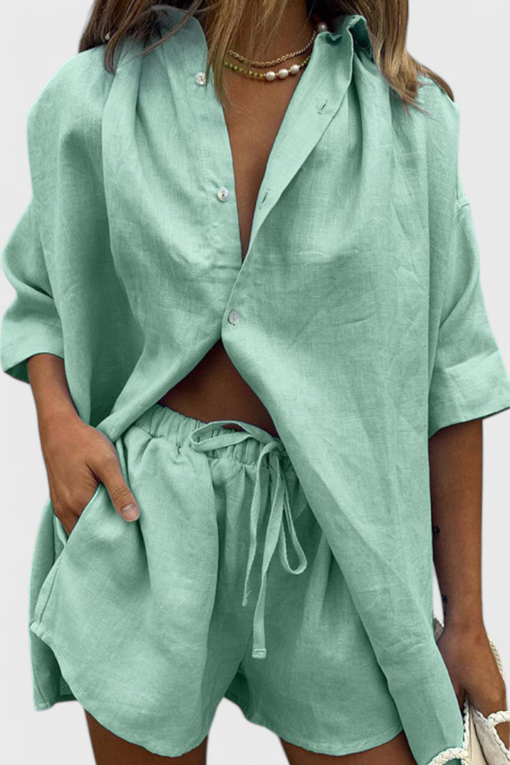 Anika Σετ Δύο Τεμαχίων με Πουκάμισο με Κουμπιά και Σορτς με Κορδόνι