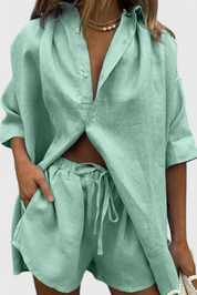 Anika Σετ Δύο Τεμαχίων με Πουκάμισο με Κουμπιά και Σορτς με Κορδόνι