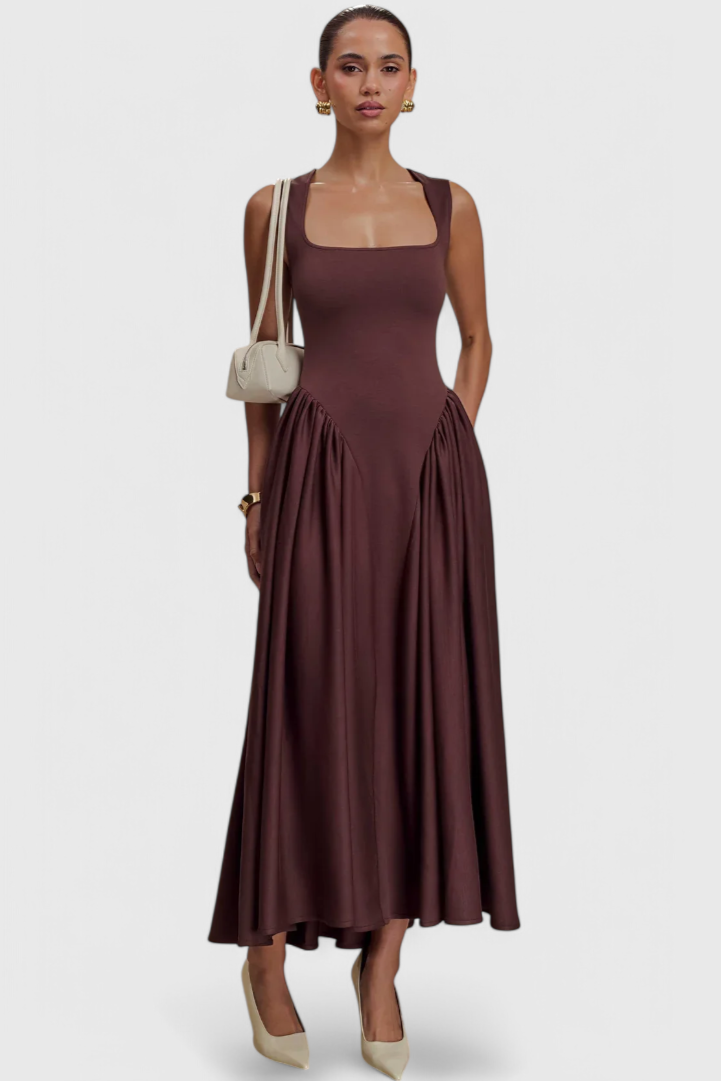 Verona Φόρεμα Midi με Τετράγωνη Λαιμόκοψη