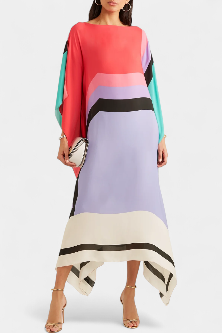 Ελενόρα Καφτάνι με Γεωμετρικό Σχέδιο, Φαρδιά Γραμμή και Ύφασμα Butterfly Mesh