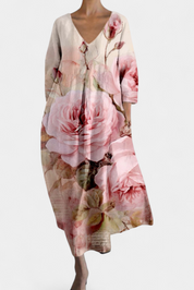 Anne Μακρύ Πολύχρωμο Φόρεμα με V Ντεκολτέ