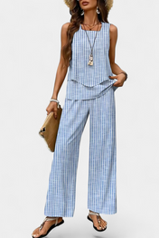 Martina Κομψό Boho Σετ χωρίς Μανίκια με Ίσιο Παντελόνι με Μοτίβο