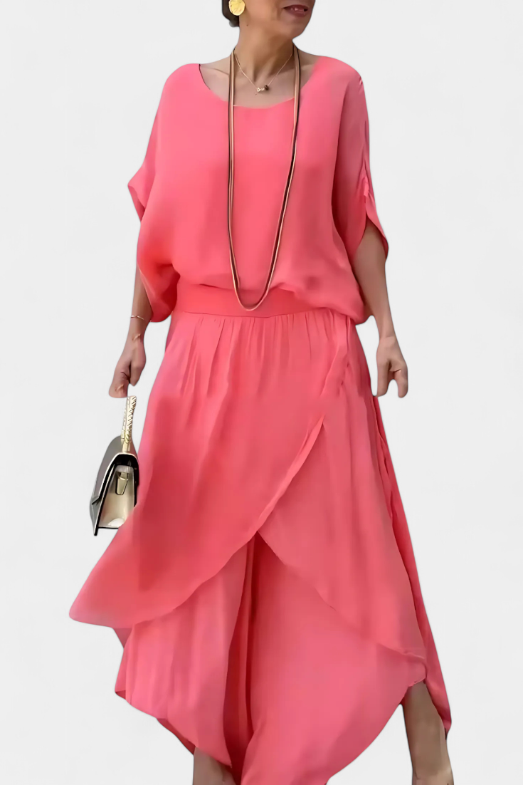 Maravilla Ρευστό Σετ Δύο Τεμαχίων με Χαλαρό Τοπ και Ασύμμετρη Φούστα