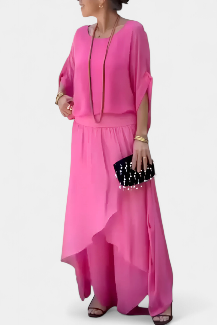 Maravilla Ρευστό Σετ Δύο Τεμαχίων με Χαλαρό Τοπ και Ασύμμετρη Φούστα