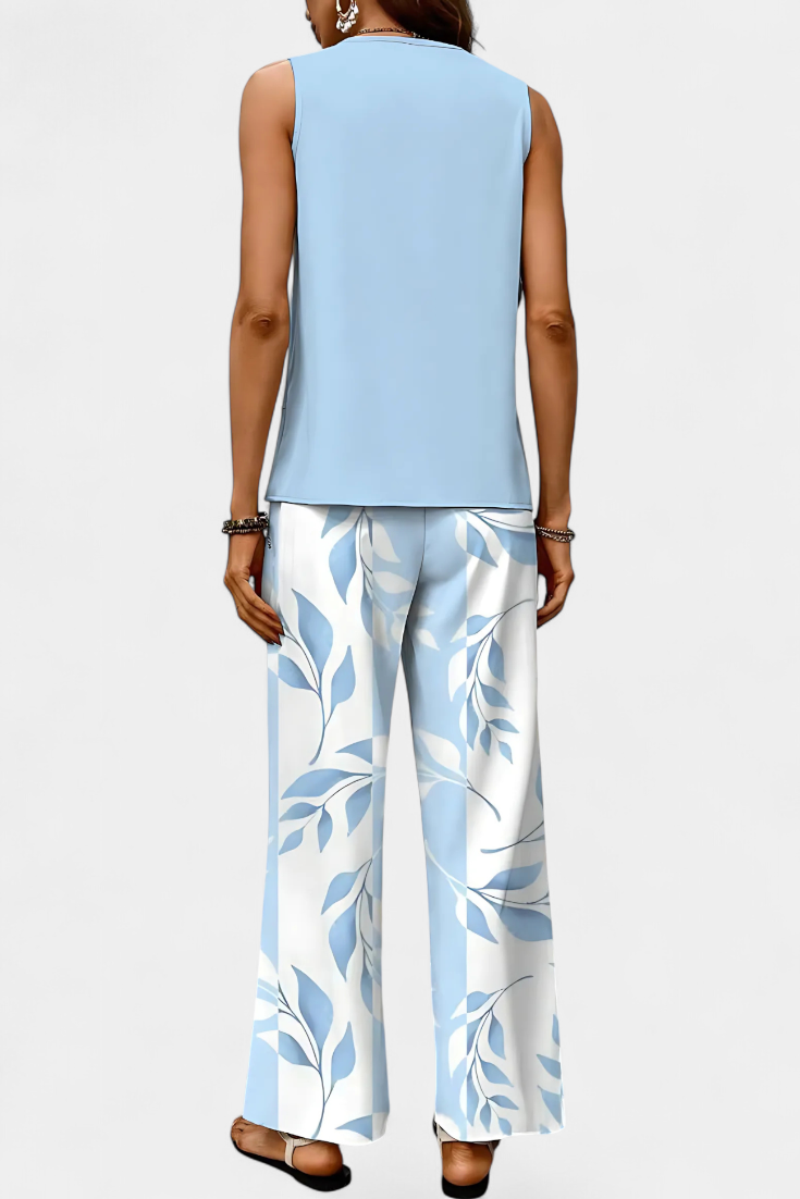 Martina Κομψό Boho Σετ χωρίς Μανίκια με Ίσιο Παντελόνι με Μοτίβο