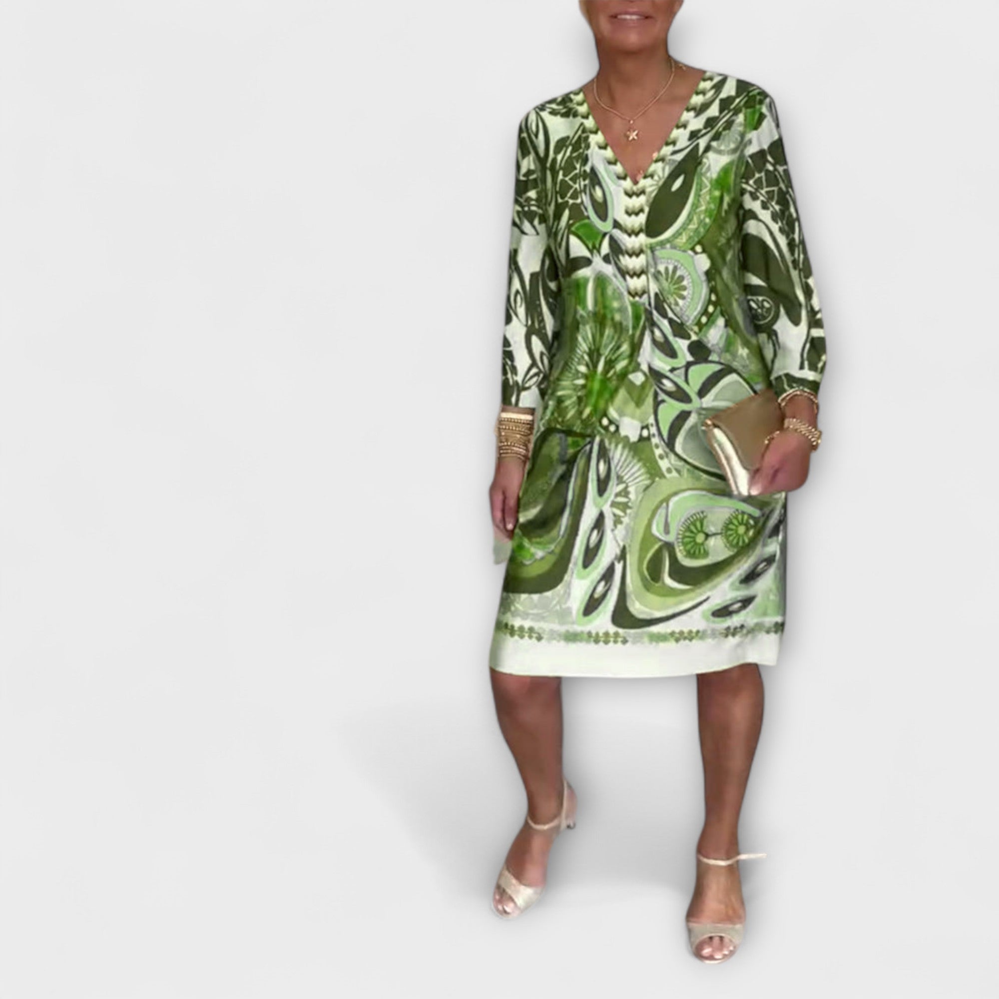 Φόρεμα Χαλαρό με V Ντεκολτέ (Ρετρό Σχέδιο)