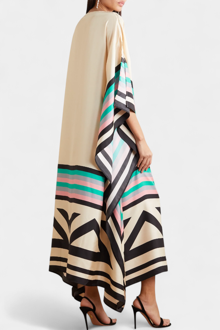 Ελενόρα Καφτάνι με Γεωμετρικό Σχέδιο, Φαρδιά Γραμμή και Ύφασμα Butterfly Mesh
