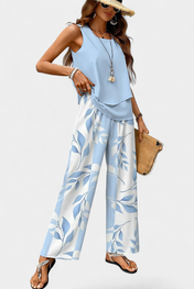 Martina Κομψό Boho Σετ χωρίς Μανίκια με Ίσιο Παντελόνι με Μοτίβο