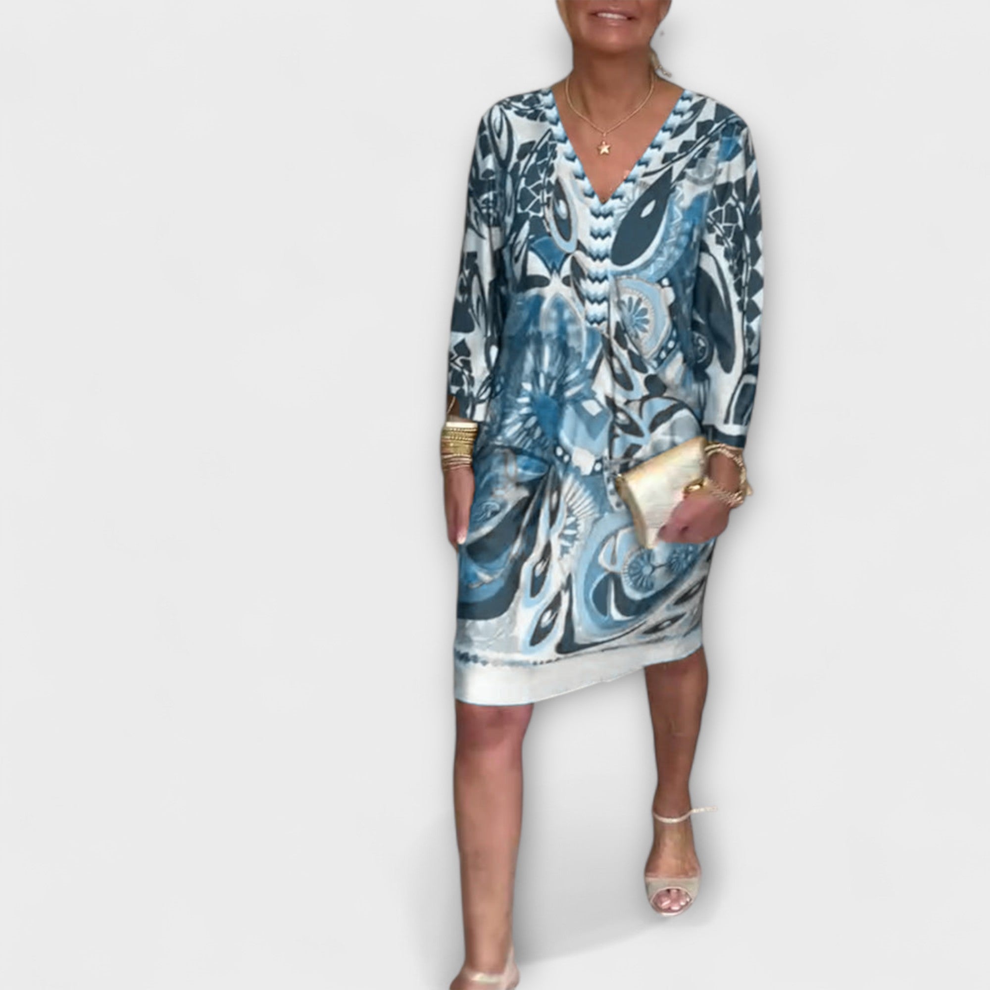 Φόρεμα Χαλαρό με V Ντεκολτέ (Ρετρό Σχέδιο)