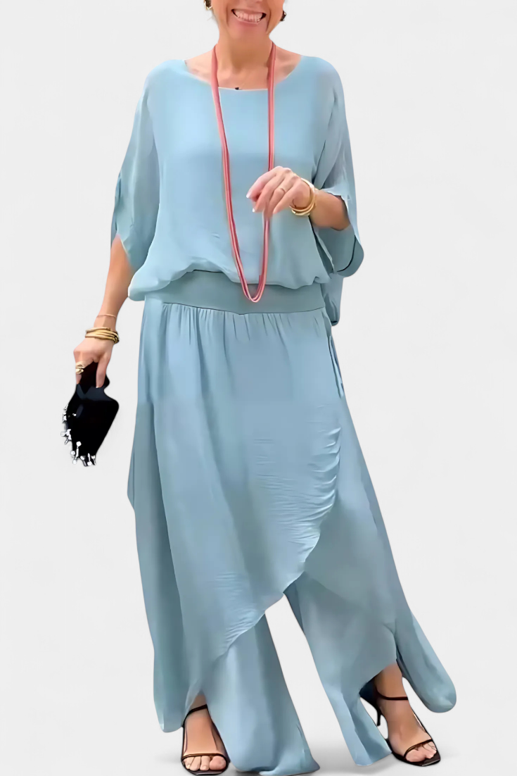 Maravilla Ρευστό Σετ Δύο Τεμαχίων με Χαλαρό Τοπ και Ασύμμετρη Φούστα