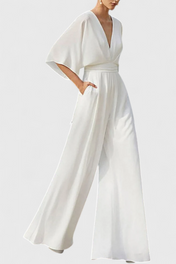 Isaura Μακρύ Κομψό Ολόσωμο με Φαρδύ Μπατζάκι και Ντεκολτέ σε V