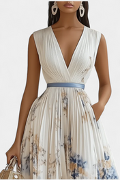 Elise Μίντι Αμάνικο Πλισέ Φόρεμα με Floral Print