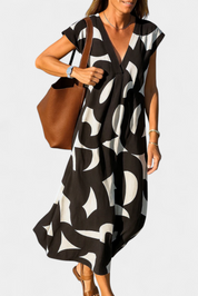 Asela Casual Φόρεμα με Λαιμόκοψη V και Μοτίβο Mixi