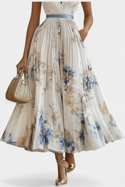 Elise Μίντι Αμάνικο Πλισέ Φόρεμα με Floral Print