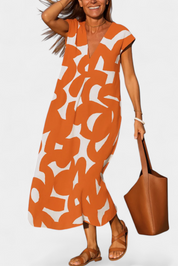 Asela Casual Φόρεμα με Λαιμόκοψη V και Μοτίβο Mixi