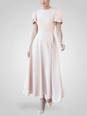 Κομψό Φόρεμα Midi με Ψηλό Λαιμό και Μανίκια σε Σχήμα Μπουμπουκιού