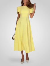 Κομψό Φόρεμα Midi με Ψηλό Λαιμό και Μανίκια σε Σχήμα Μπουμπουκιού