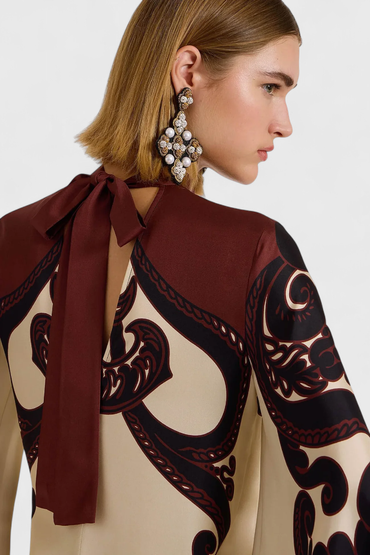 Maritza Φόρεμα με Στάμπα Γρεναδίνης και Ψηλό Λαιμό