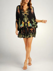 Σαχάρα | Drop Shoulder Μανίκι Coconut Tree Printed Φόρεμα