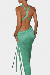 Jamie Μάξι Πλεκτό Φόρεμα με Λεπτομέρεια Καλωδίωσης στη Μέση