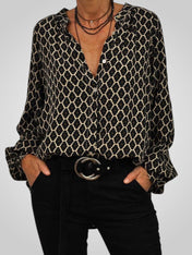 Νέλα | Κομψό Λαιμόκοψη V σχήματος Μπλούζα με Geometric Pattern