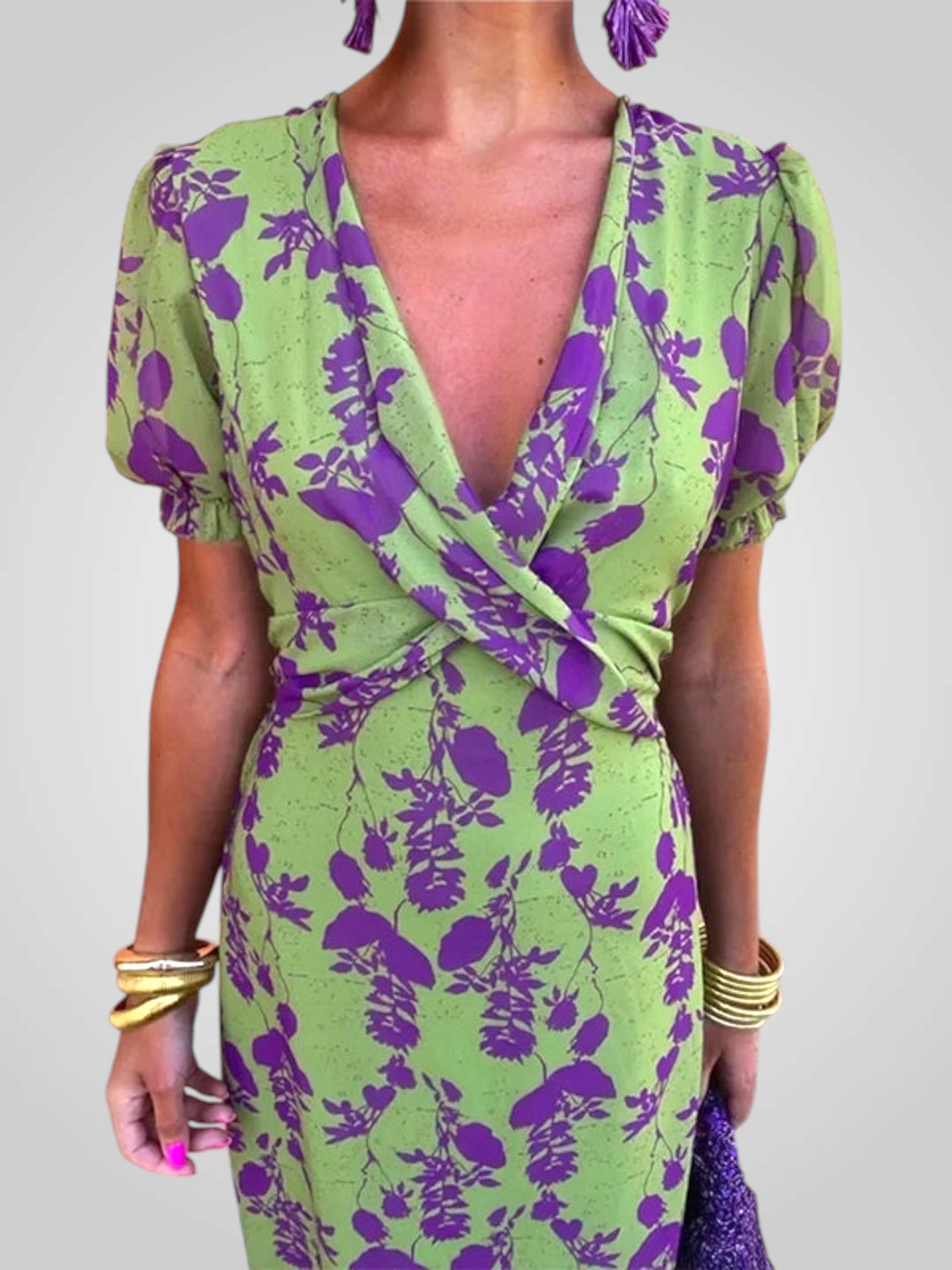 Ντούλσε | Λαιμόκοψη V σχήματος Floral Μίντι Φόρεμα