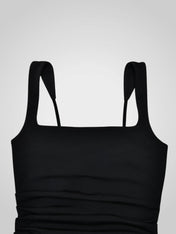 Λοραβέλ | Μαύρο Σατέν Σχίσιμο Μάξι Φόρεμα