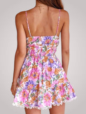 Ρόζι | Κοντό Floral Φόρεμα