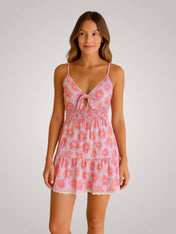 Ρόζι | Κοντό Floral Φόρεμα