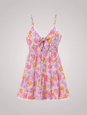 Ρόζι | Κοντό Floral Φόρεμα