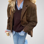 Λάιλα | Κλασικό καφέ μπουφάν σουέντ