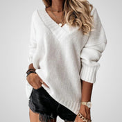 Φέννα | Φαρδύ Λαιμόκοψη V σχήματος Πλεκτό Πουλόβερ