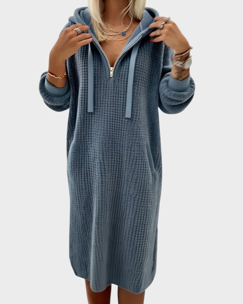 Καθημερινό πλεκτό φόρεμα φούτερ με κουκούλα και σχέδιο κυψέλης