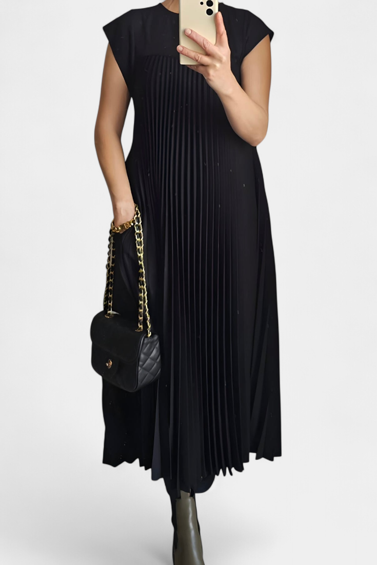 Manuela Αμάνικο Φόρεμα με Πιέτες και Ψηλή Μέση