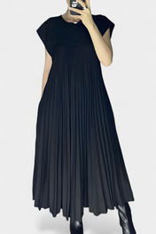 Manuela Αμάνικο Φόρεμα με Πιέτες και Ψηλή Μέση