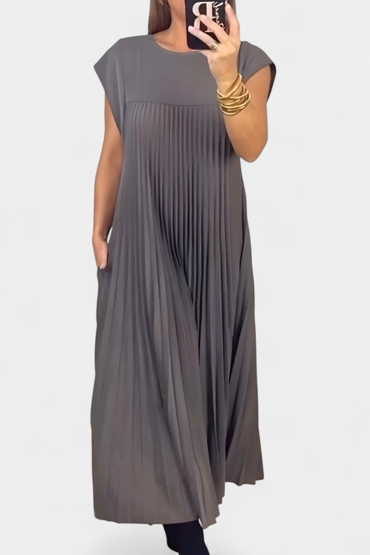 Manuela Αμάνικο Φόρεμα με Πιέτες και Ψηλή Μέση