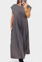 Manuela Αμάνικο Φόρεμα με Πιέτες και Ψηλή Μέση