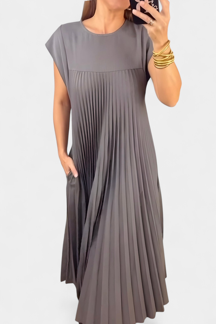 Manuela Αμάνικο Φόρεμα με Πιέτες και Ψηλή Μέση