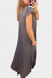 Manuela Αμάνικο Φόρεμα με Πιέτες και Ψηλή Μέση