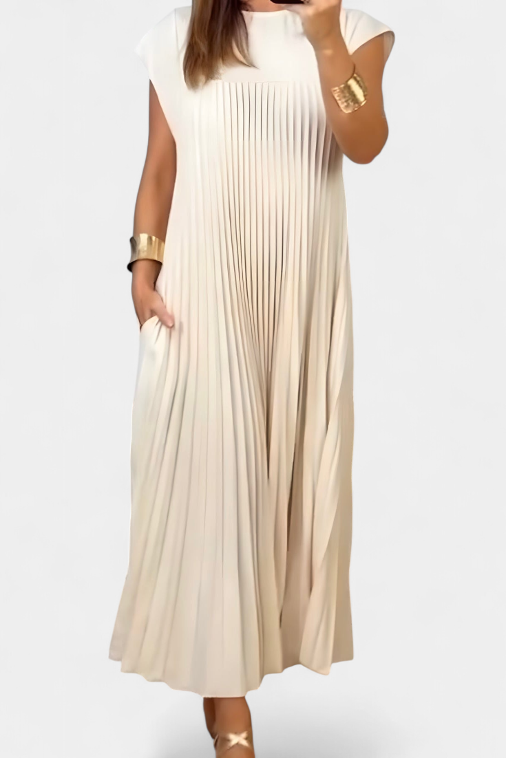 Manuela Αμάνικο Φόρεμα με Πιέτες και Ψηλή Μέση