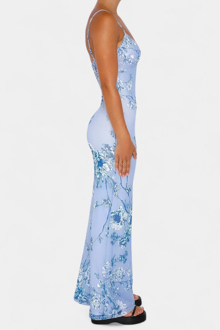 Iris Λουλουδάτο Δαντελένιο Φόρεμα σε Μπλε Χρώμα